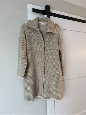 Eileen Fisher Cream Knit Textured Trench Coat